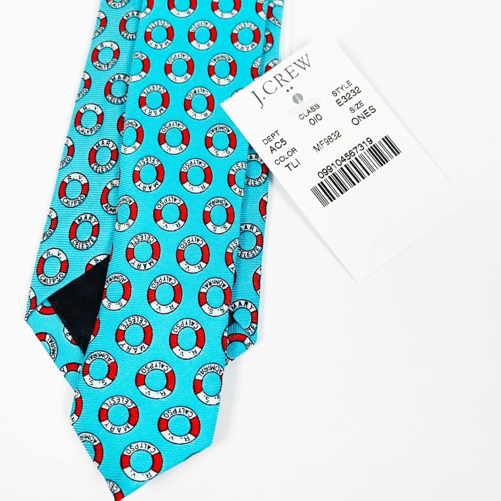 J. Crew Mens Silk Blue Nautical Tie Life Preserver - Picture 3 of 5